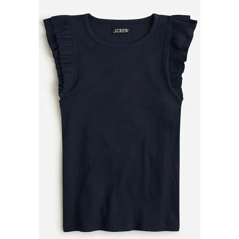 J crew Vintage rib ruffle-sleeve shirt tank XL minimalist  lightweight